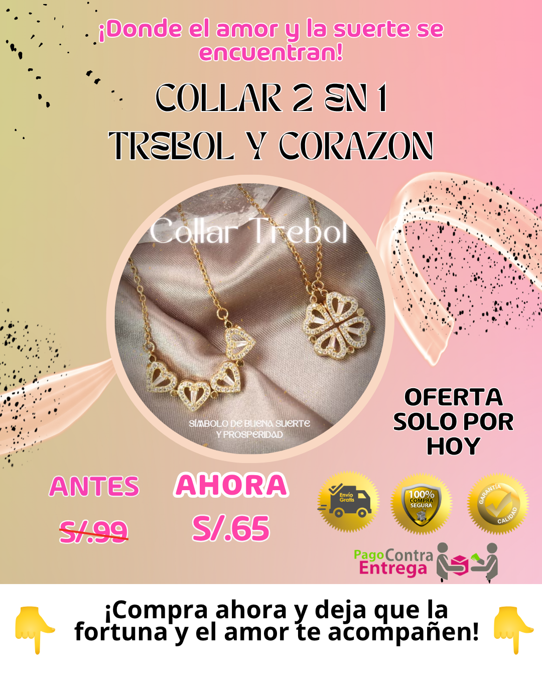 COLLAR TRÉBOL DE 4 CORAZONES
